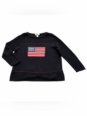Vintage Norton Studios American Flag Knit Sweater Size 1X Oversized USA Cotton